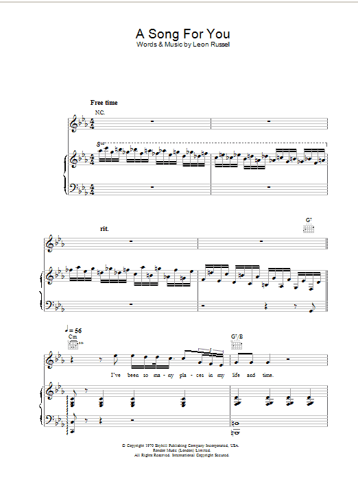 Ray Charles A Song For You Sheet Music Notes & Chords for Piano, Vocal & Guitar - Download or Print PDF