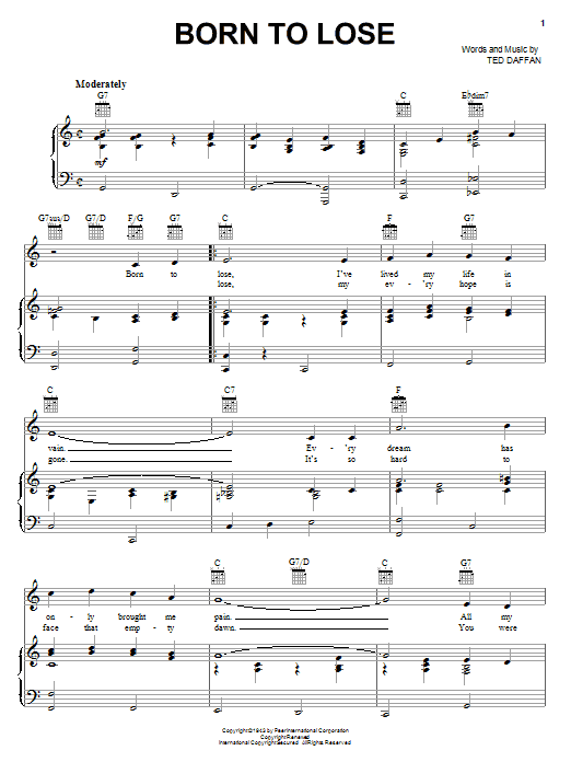 Ray Charles Born To Lose Sheet Music Notes & Chords for Piano, Vocal & Guitar - Download or Print PDF