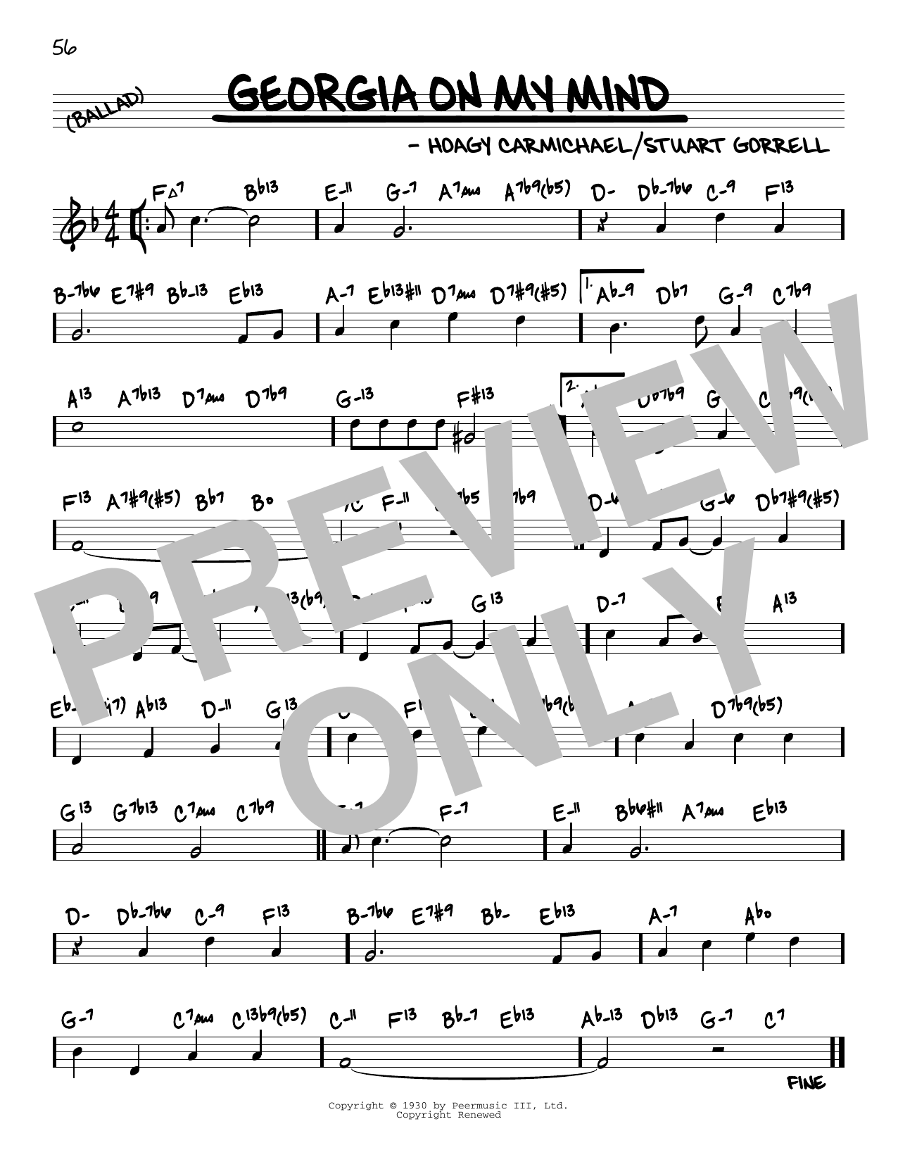 Ray Charles Georgia On My Mind (arr. David Hazeltine) Sheet Music Notes & Chords for Real Book – Enhanced Chords - Download or Print PDF