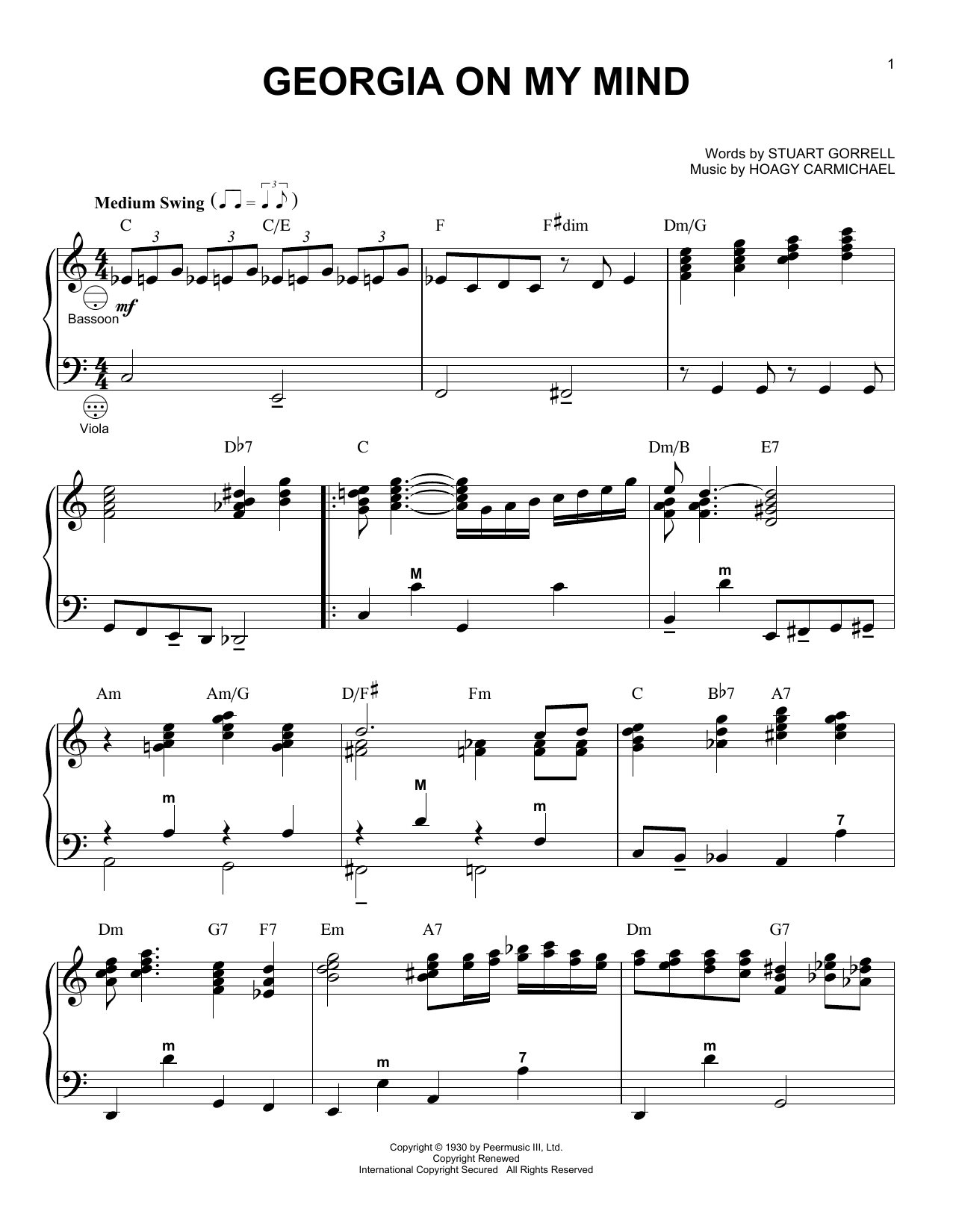 Ray Charles Georgia On My Mind (arr. Gary Meisner) Sheet Music Notes & Chords for Accordion - Download or Print PDF