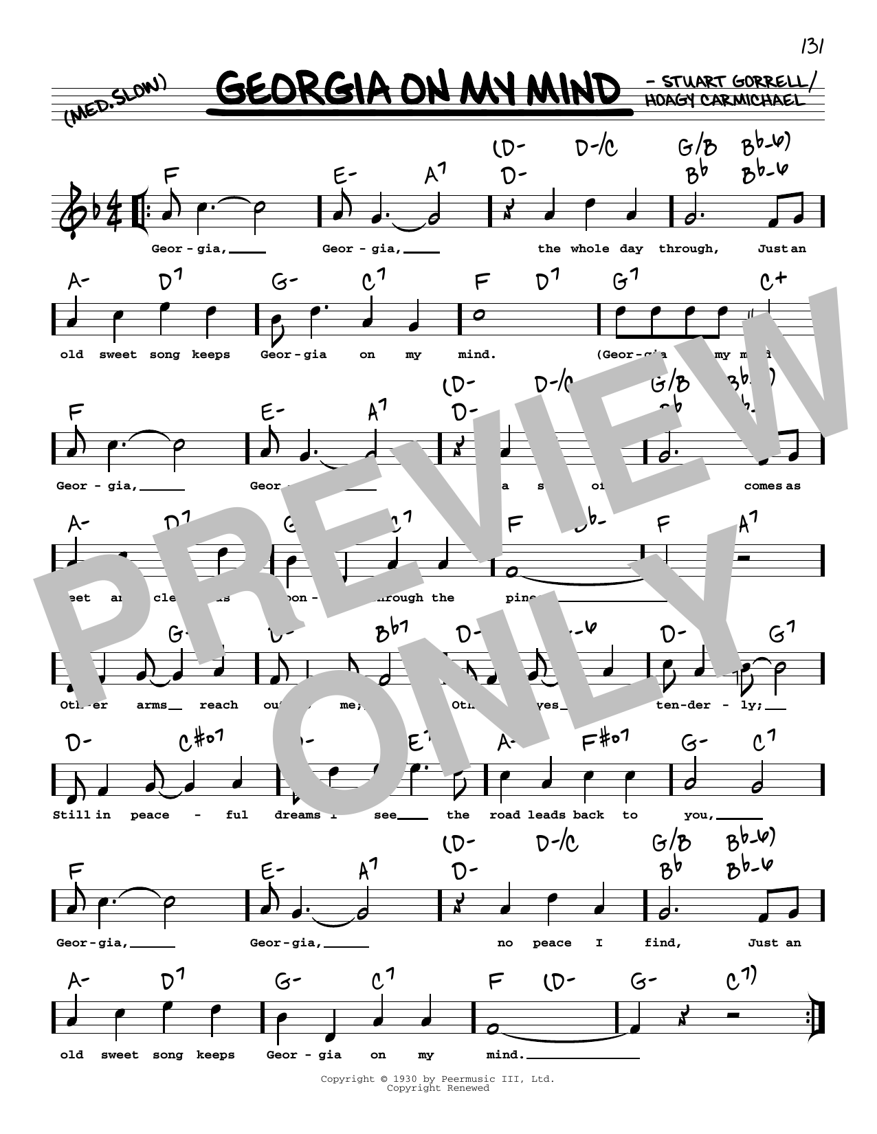 Ray Charles Georgia On My Mind (arr. Robert Rawlins) Sheet Music Notes & Chords for Real Book – Melody, Lyrics & Chords - Download or Print PDF