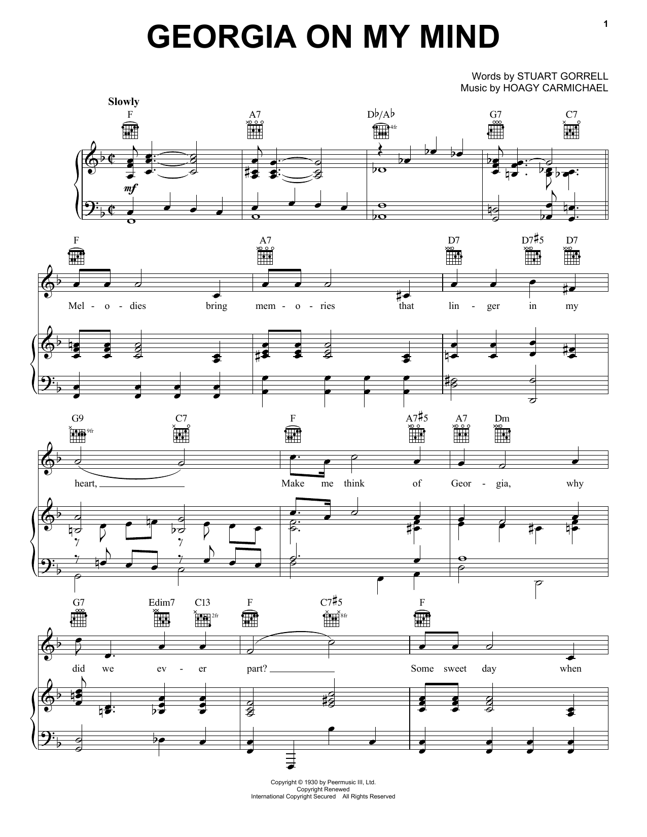 Ray Charles Georgia On My Mind Sheet Music Notes & Chords for Piano (Big Notes) - Download or Print PDF