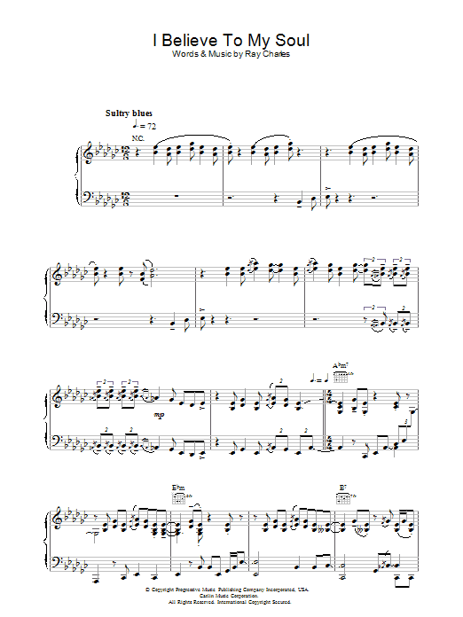 Ray Charles I Believe To My Soul Sheet Music Notes & Chords for Piano - Download or Print PDF