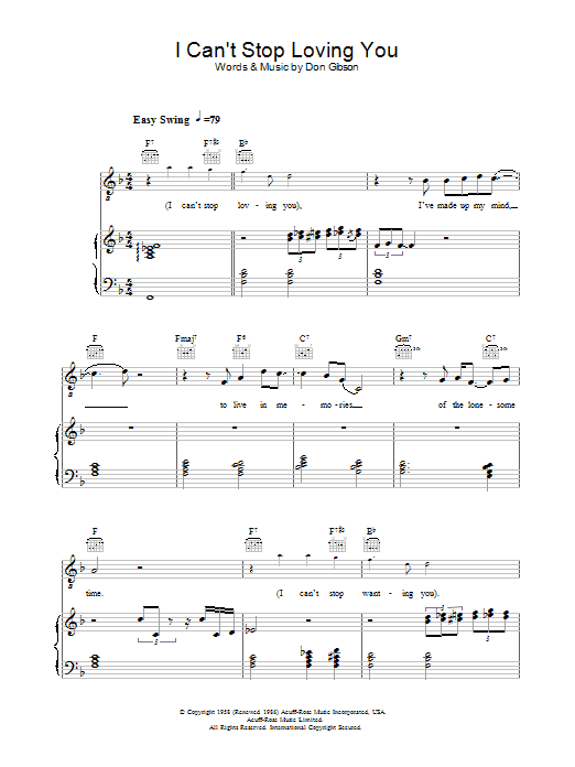 Ray Charles I Can't Stop Loving You Sheet Music Notes & Chords for Piano, Vocal & Guitar - Download or Print PDF