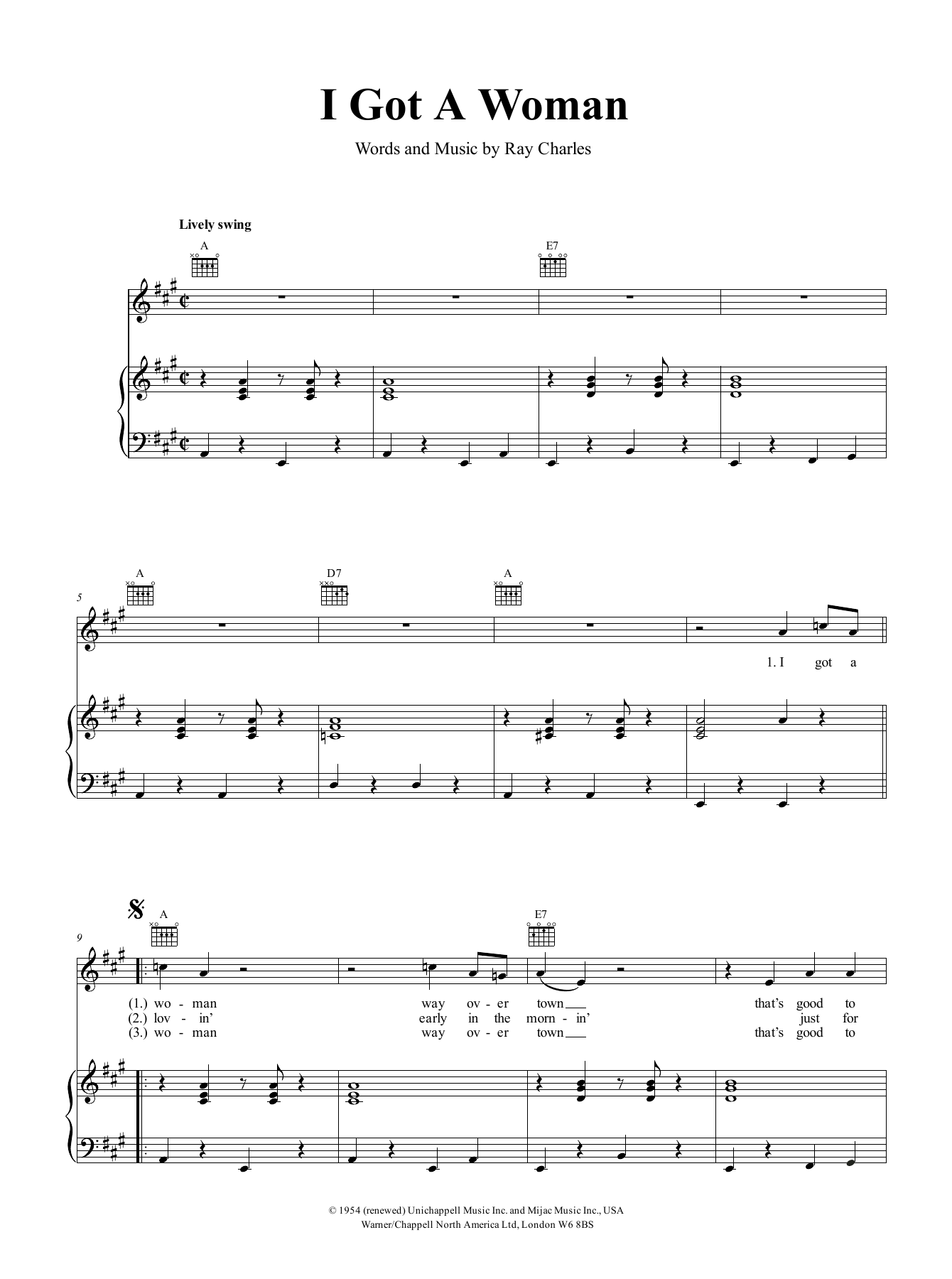 Ray Charles I Got A Woman Sheet Music Notes & Chords for Easy Piano - Download or Print PDF