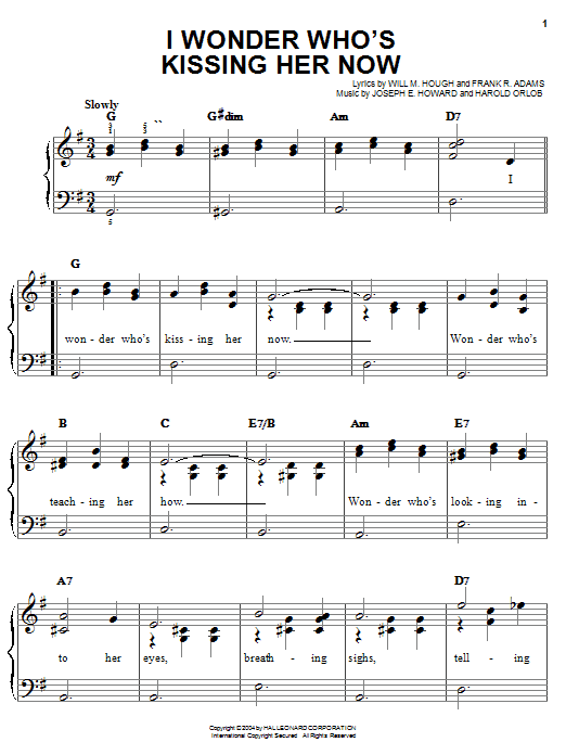Ray Charles I Wonder Who's Kissing Her Now Sheet Music Notes & Chords for Easy Piano - Download or Print PDF