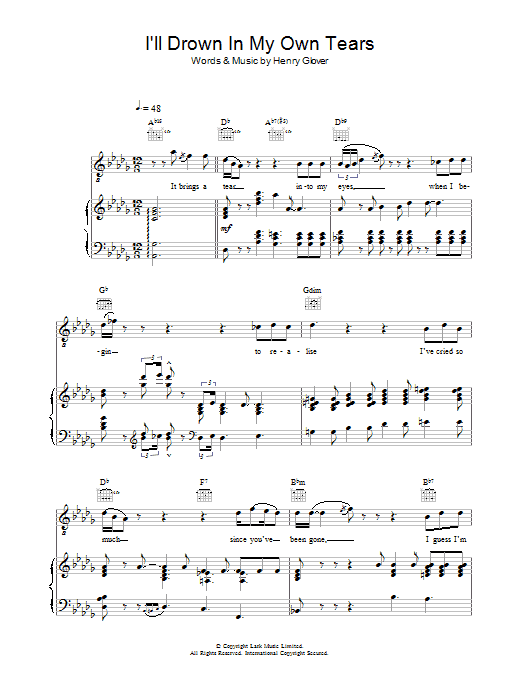 Ray Charles I'll Drown In My Own Tears Sheet Music Notes & Chords for Piano, Vocal & Guitar (Right-Hand Melody) - Download or Print PDF