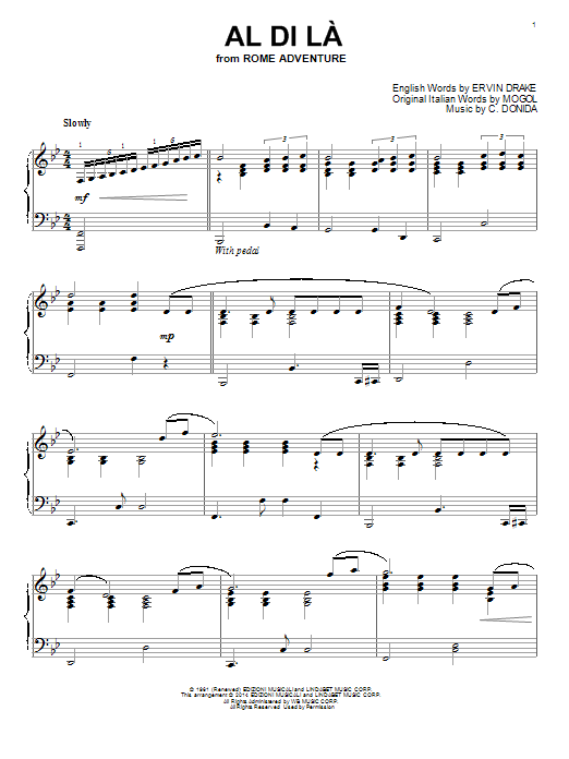 Ray Charles Singers Al Di La Sheet Music Notes & Chords for Piano Solo - Download or Print PDF