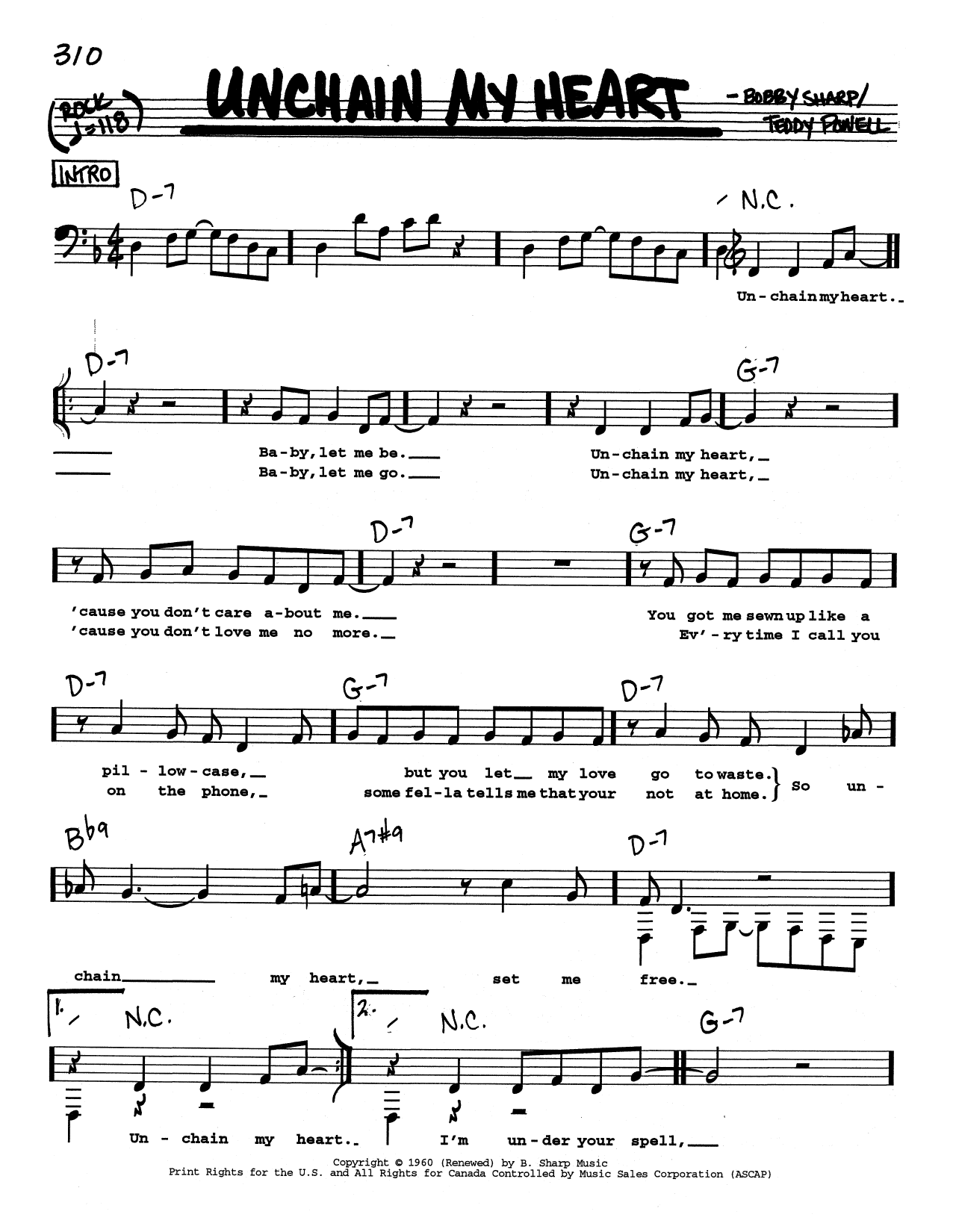Ray Charles Unchain My Heart (Low Voice) Sheet Music Notes & Chords for Real Book – Melody, Lyrics & Chords - Download or Print PDF