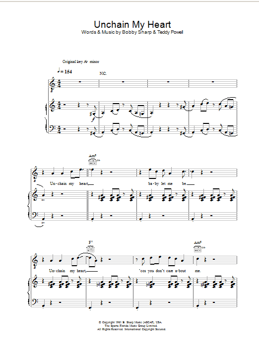 Ray Charles Unchain My Heart Sheet Music Notes & Chords for Piano, Vocal & Guitar (Right-Hand Melody) - Download or Print PDF