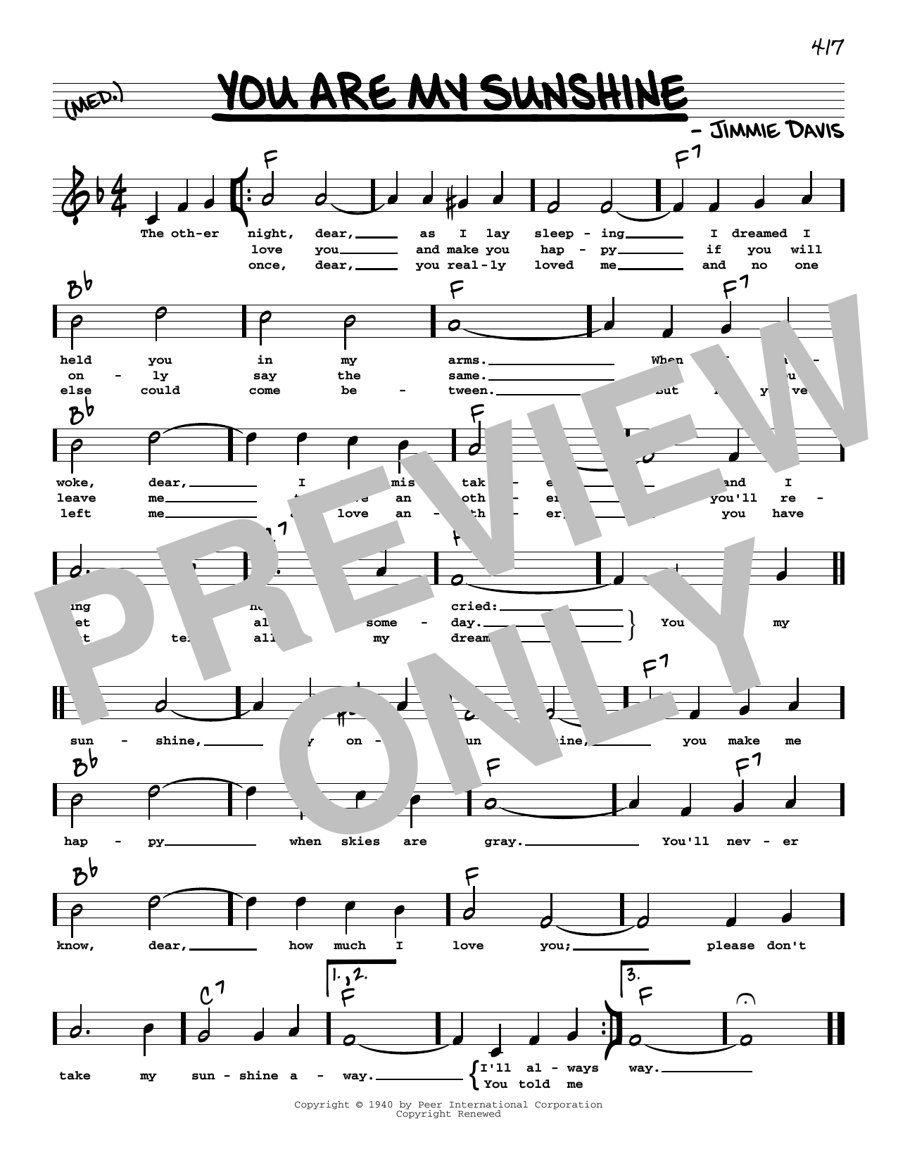 Ray Charles You Are My Sunshine (High Voice) Sheet Music Notes & Chords for Real Book – Melody, Lyrics & Chords - Download or Print PDF