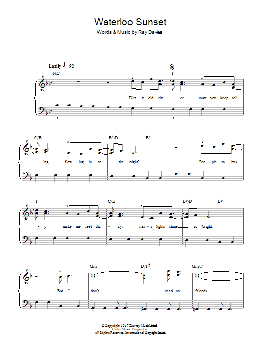 Ray Davies Waterloo Sunset Sheet Music Notes & Chords for Easy Piano - Download or Print PDF