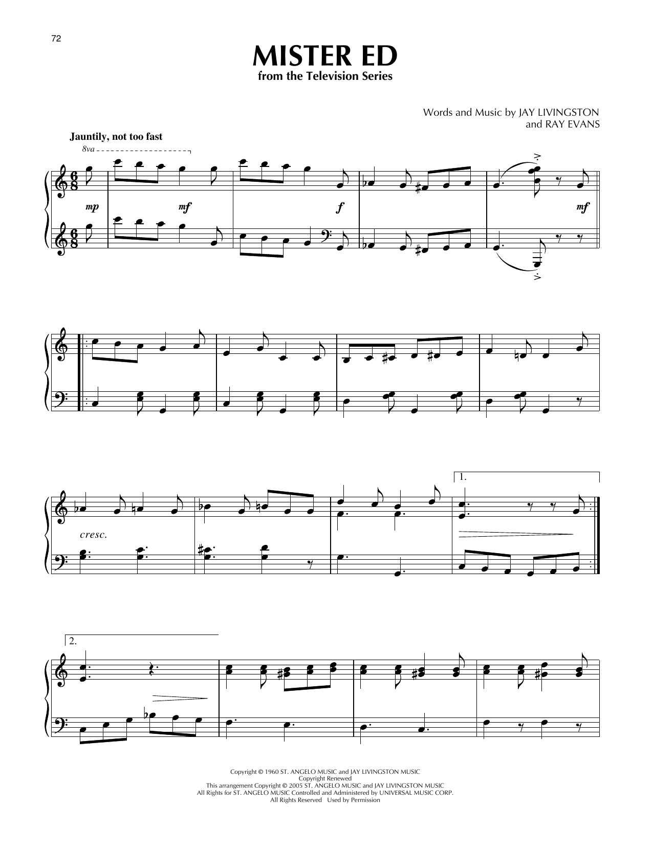 Ray Evans Mister Ed Sheet Music Notes & Chords for Piano Solo - Download or Print PDF