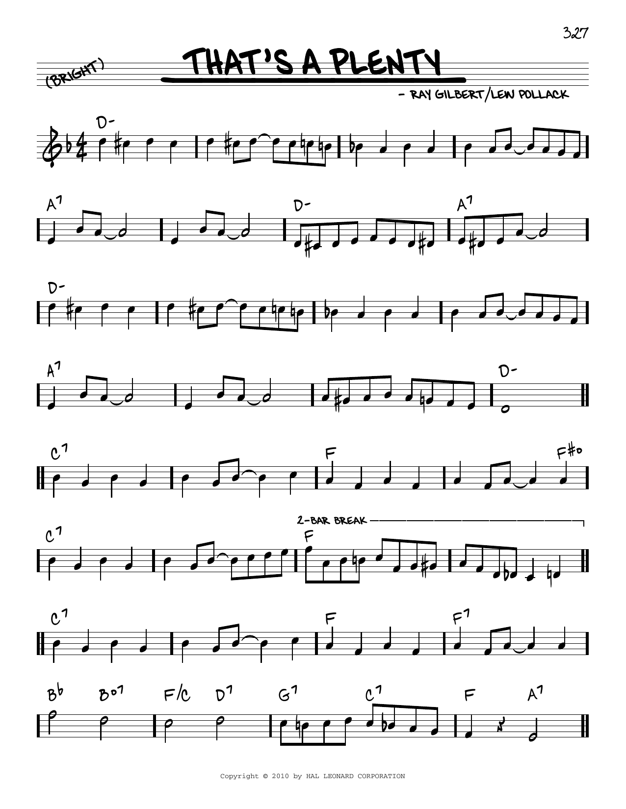Ray Gilbert That's A Plenty (arr. Robert Rawlins) Sheet Music Notes & Chords for Real Book – Melody, Lyrics & Chords - Download or Print PDF