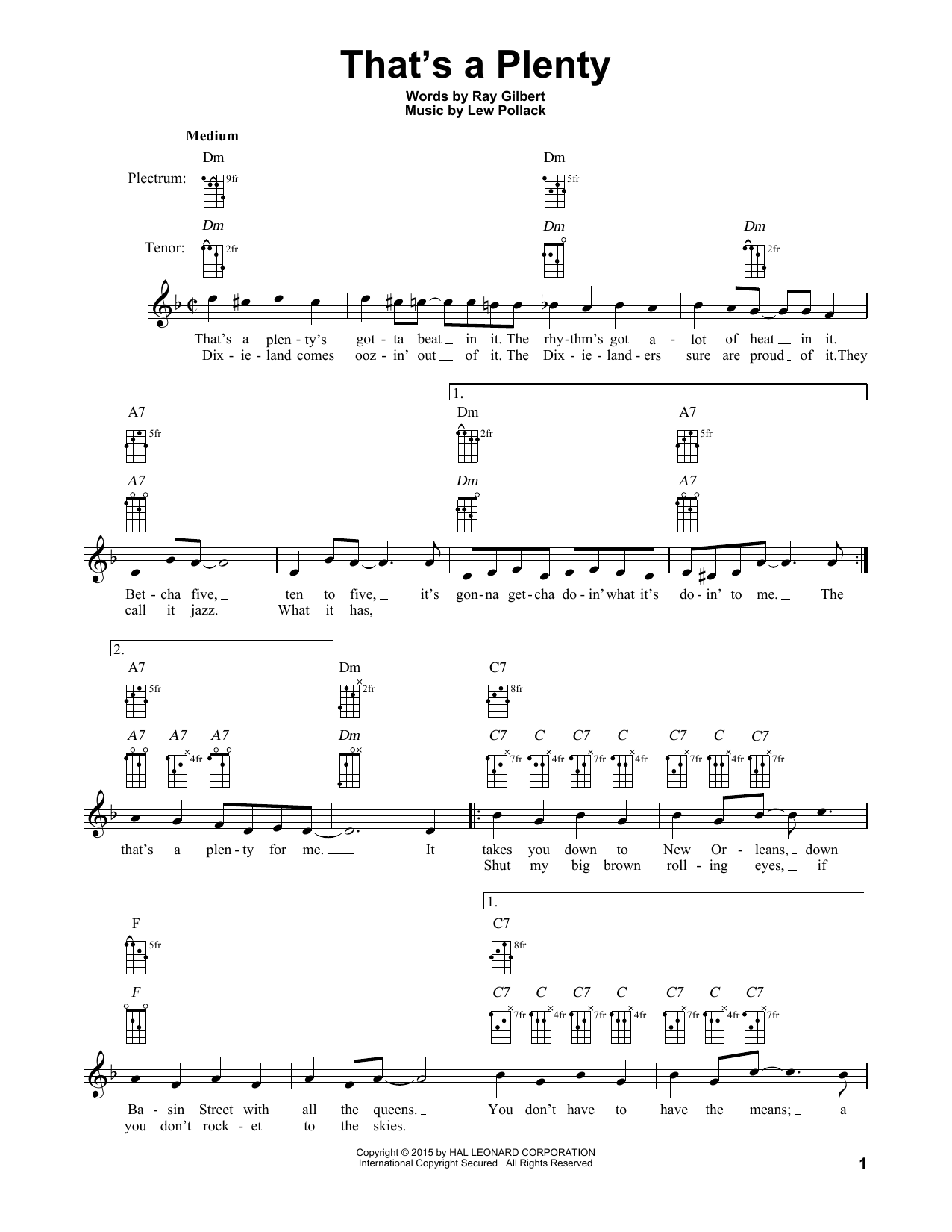 Ray Gilbert That's A Plenty Sheet Music Notes & Chords for Banjo - Download or Print PDF