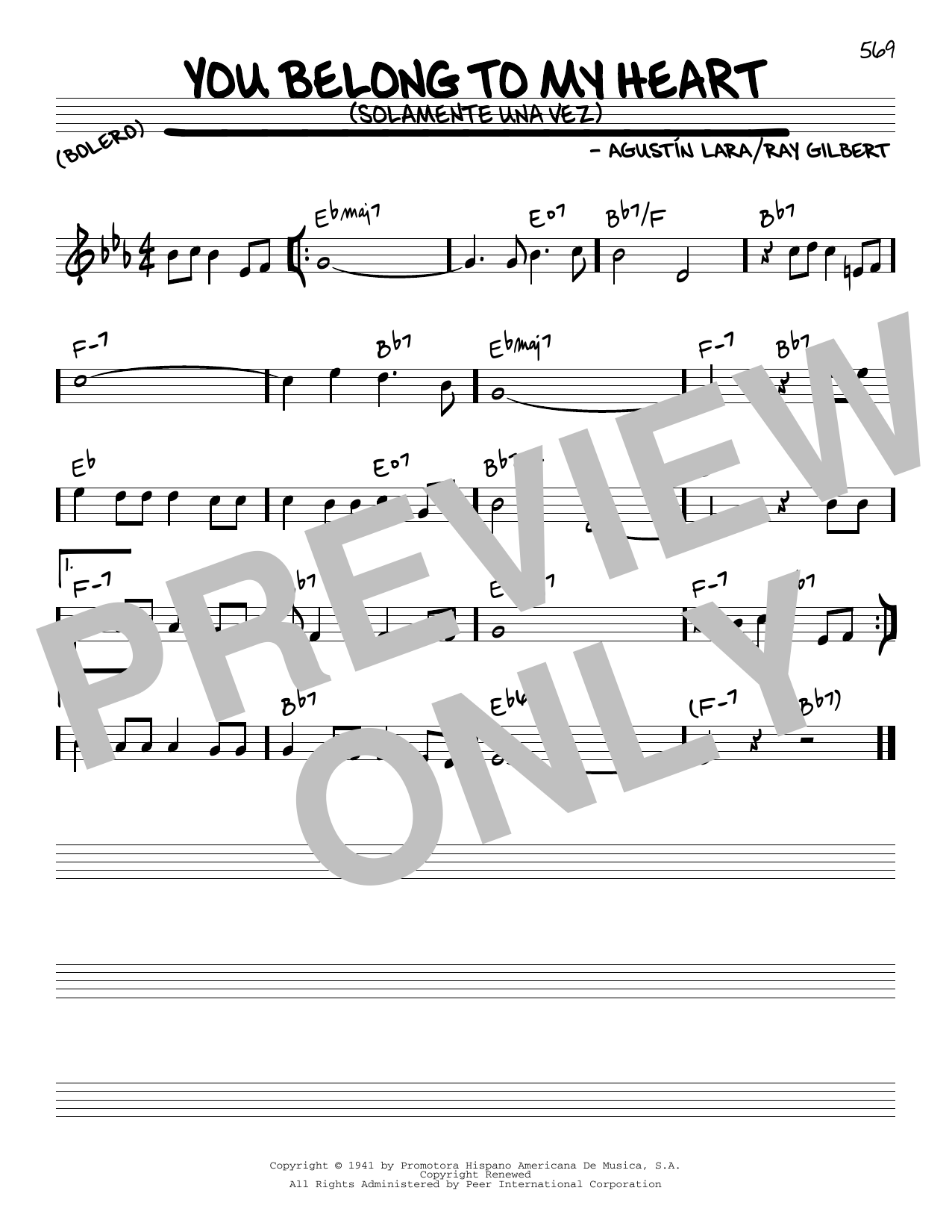 Ray Gilbert You Belong To My Heart (Solamente Una Vez) Sheet Music Notes & Chords for Real Book – Melody & Chords - Download or Print PDF