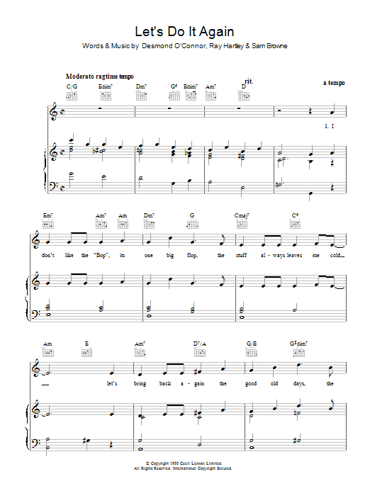 Ray Hartley Let's Do It Again Sheet Music Notes & Chords for Piano, Vocal & Guitar (Right-Hand Melody) - Download or Print PDF