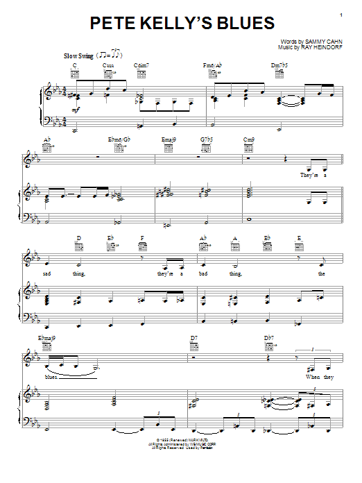 Ray Heindorf Pete Kelly's Blues Sheet Music Notes & Chords for Piano, Vocal & Guitar (Right-Hand Melody) - Download or Print PDF