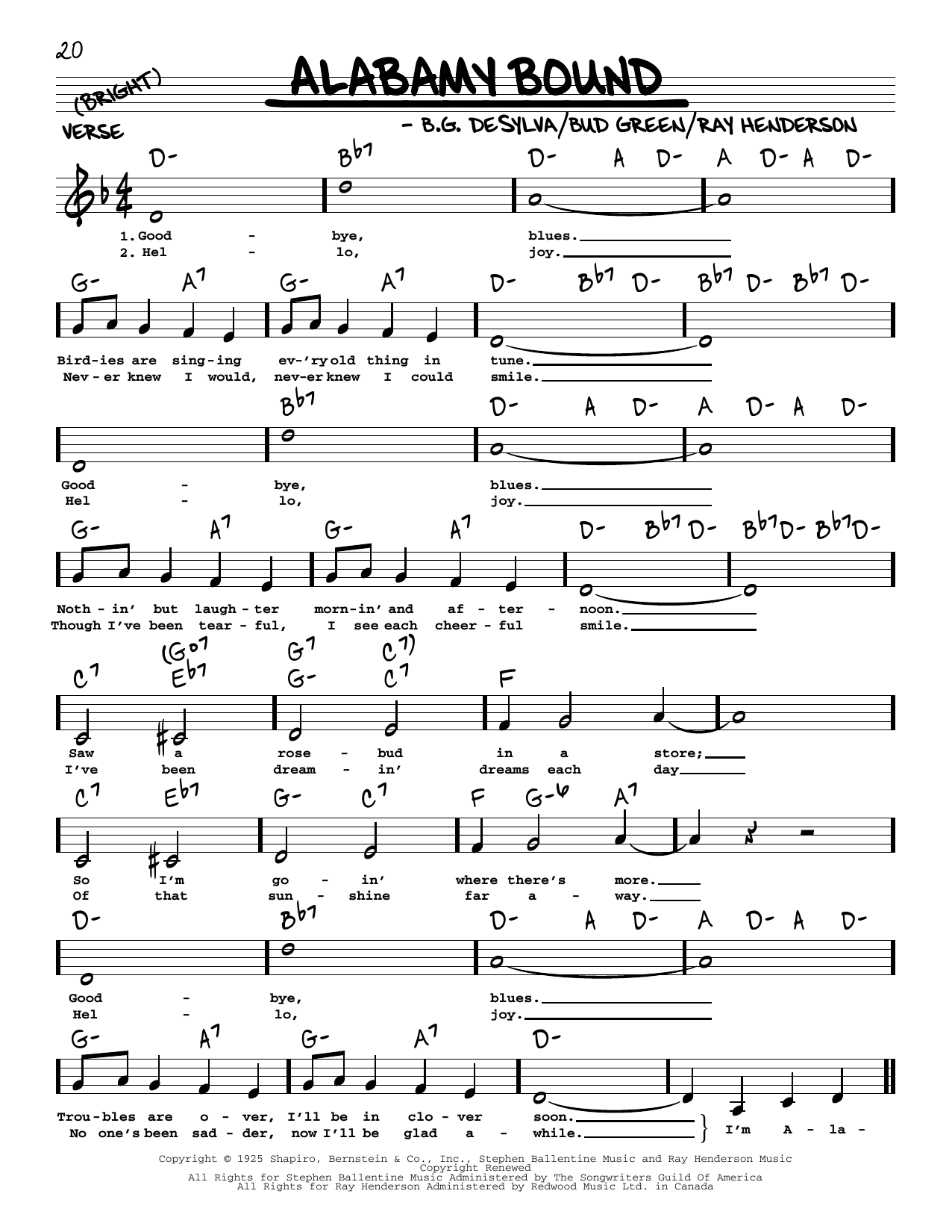 Ray Henderson Alabamy Bound (arr. Robert Rawlins) Sheet Music Notes & Chords for Real Book – Melody, Lyrics & Chords - Download or Print PDF