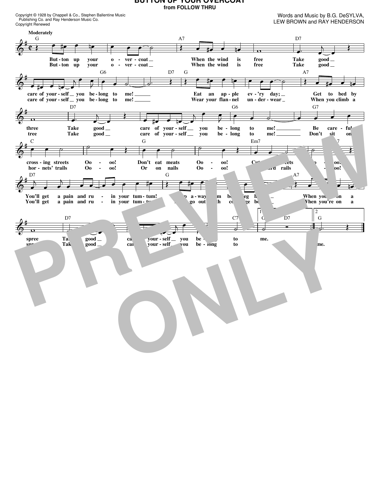Ray Henderson Button Up Your Overcoat Sheet Music Notes & Chords for Real Book – Melody & Chords - Download or Print PDF