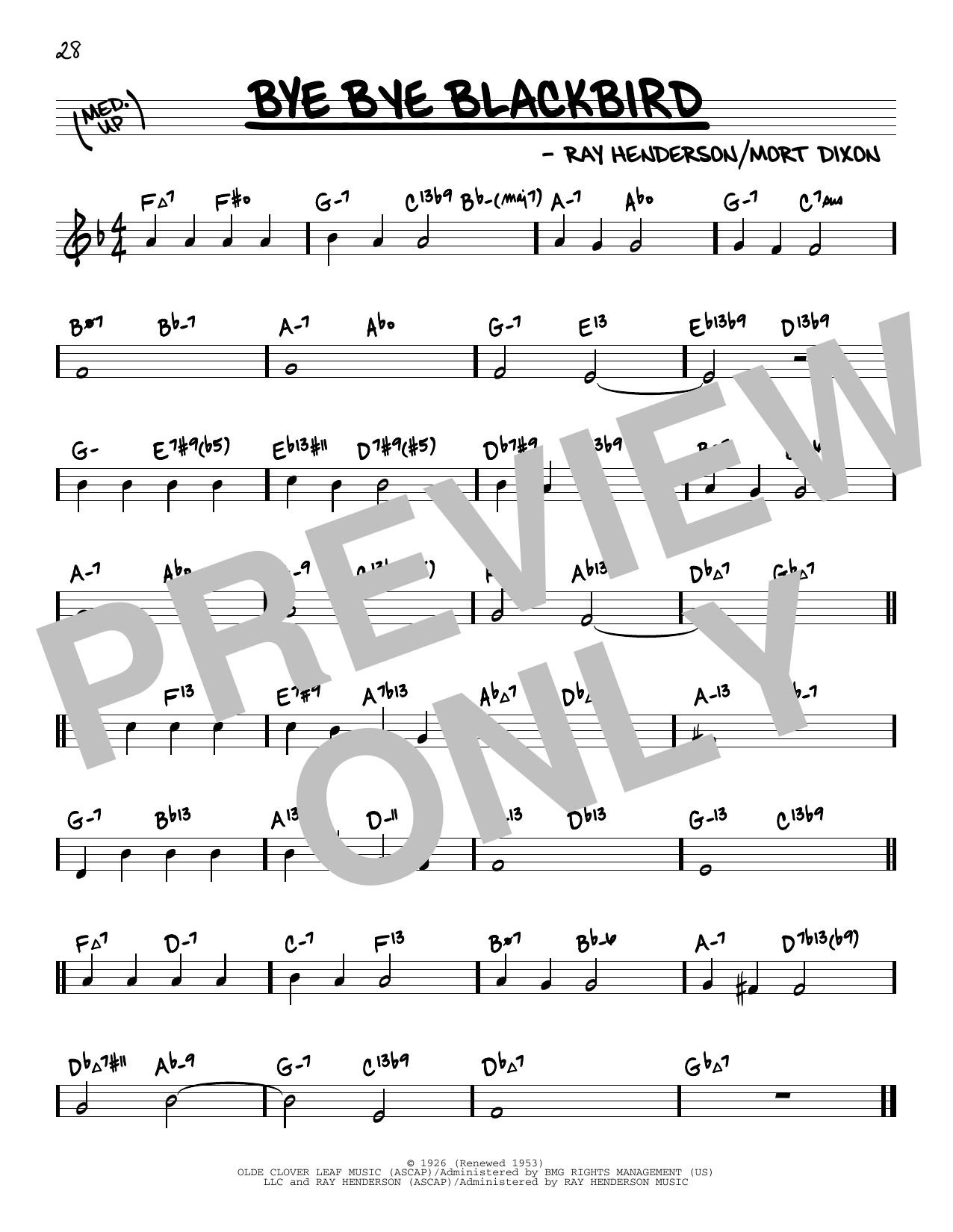 Ray Henderson Bye Bye Blackbird (arr. David Hazeltine) Sheet Music Notes & Chords for Real Book – Enhanced Chords - Download or Print PDF