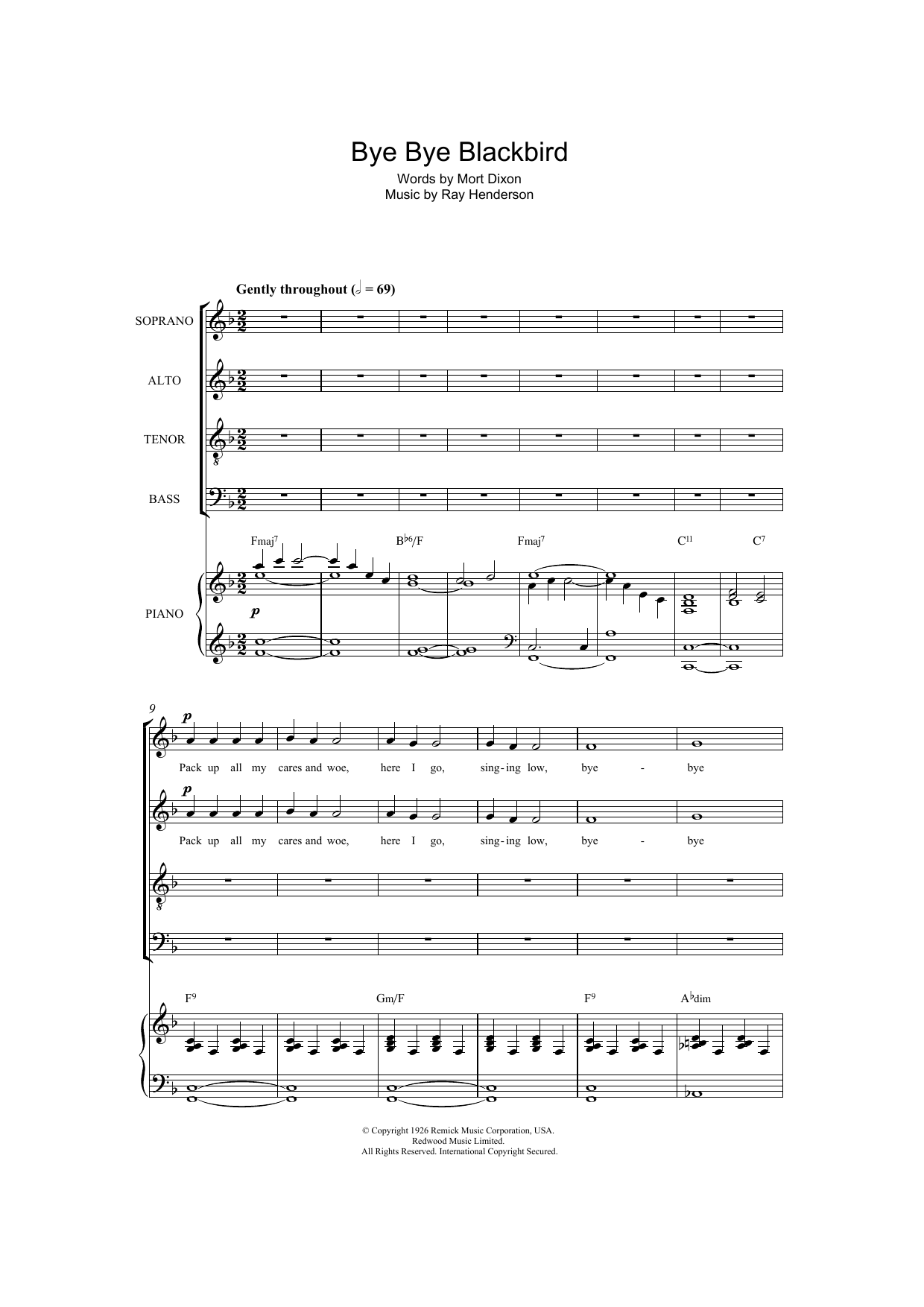 Ray Henderson Bye Bye Blackbird (arr. Jonathan Wikeley) Sheet Music Notes & Chords for SATB - Download or Print PDF