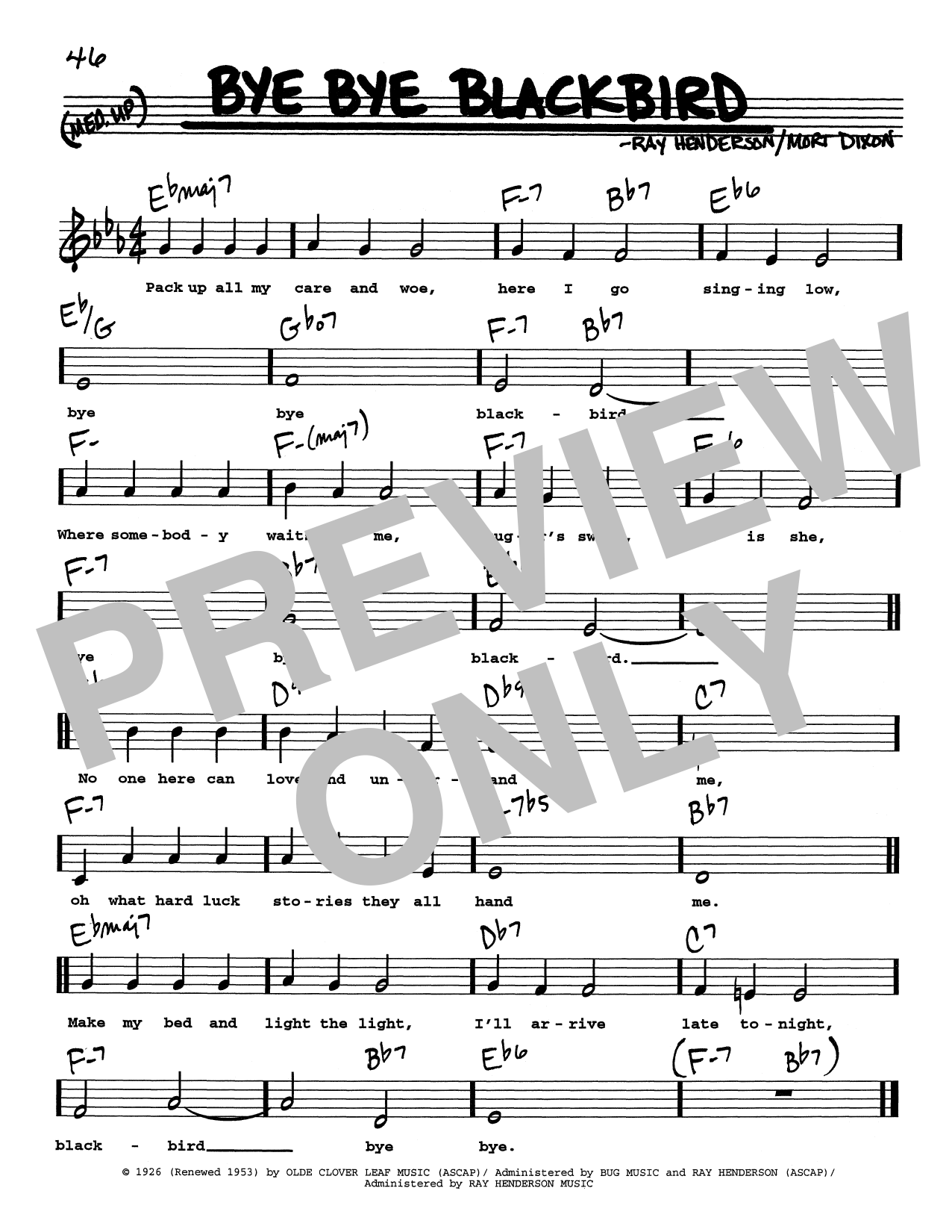 Ray Henderson Bye Bye Blackbird (Low Voice) Sheet Music Notes & Chords for Real Book – Melody, Lyrics & Chords - Download or Print PDF