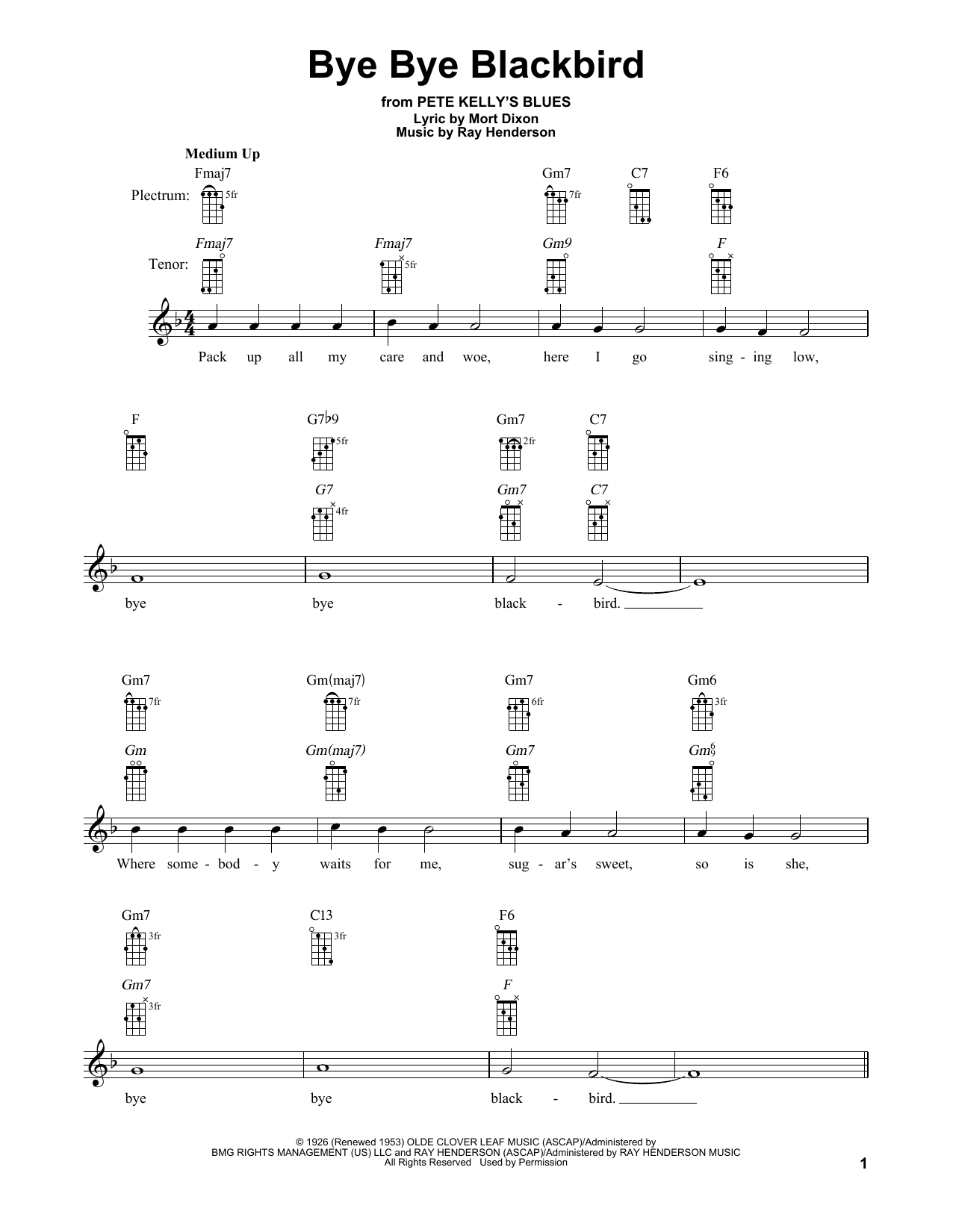 Ray Henderson Bye Bye Blackbird Sheet Music Notes & Chords for Easy Guitar Tab - Download or Print PDF