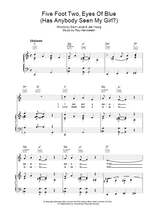 Ray Henderson Five Foot Two, Eyes Of Blue (Has Anybody Seen My Girl?) Sheet Music Notes & Chords for Ukulele - Download or Print PDF