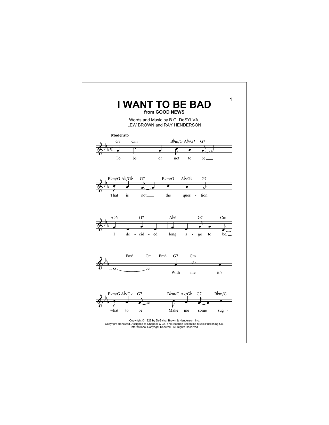 Ray Henderson I Want To Be Bad Sheet Music Notes & Chords for Melody Line, Lyrics & Chords - Download or Print PDF