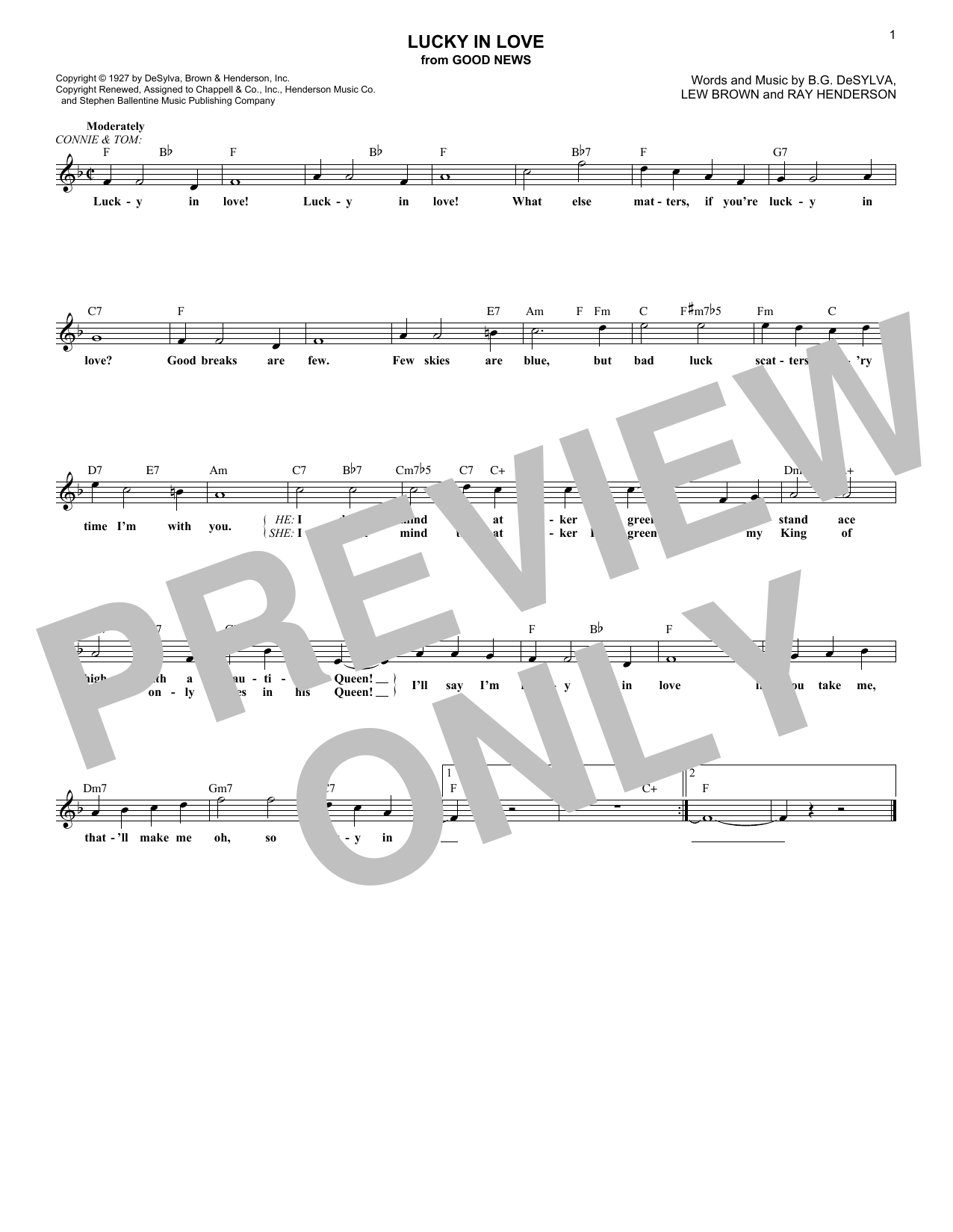 Ray Henderson Lucky In Love (from Good News) Sheet Music Notes & Chords for Lead Sheet / Fake Book - Download or Print PDF