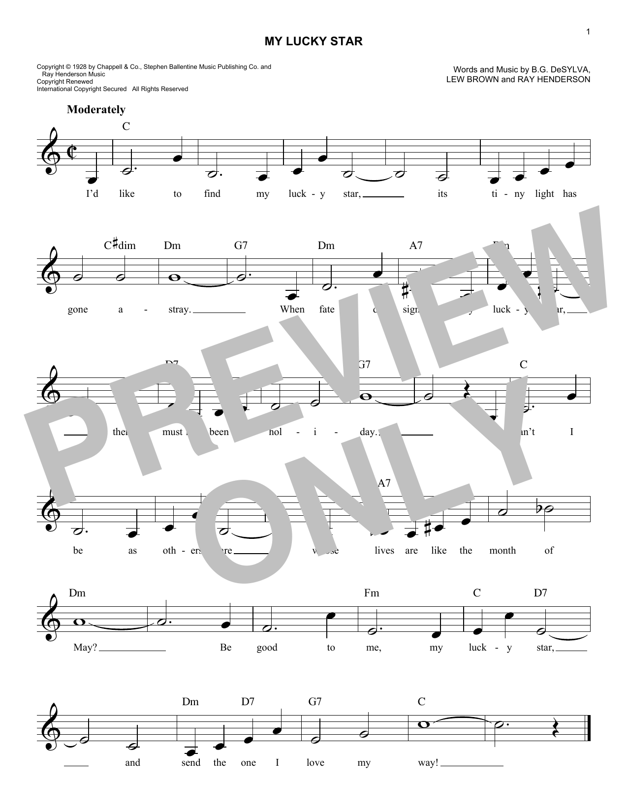 Ray Henderson My Lucky Star Sheet Music Notes & Chords for Melody Line, Lyrics & Chords - Download or Print PDF
