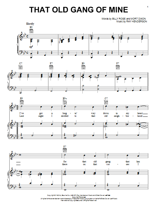 Ray Henderson That Old Gang Of Mine Sheet Music Notes & Chords for Piano, Vocal & Guitar (Right-Hand Melody) - Download or Print PDF