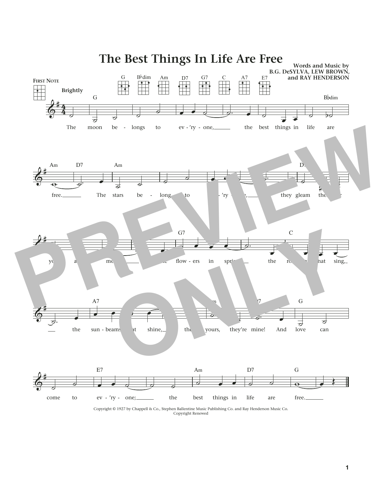 Ray Henderson The Best Things In Life Are Free (from The Daily Ukulele) (arr. Liz and Jim Beloff) Sheet Music Notes & Chords for Ukulele - Download or Print PDF
