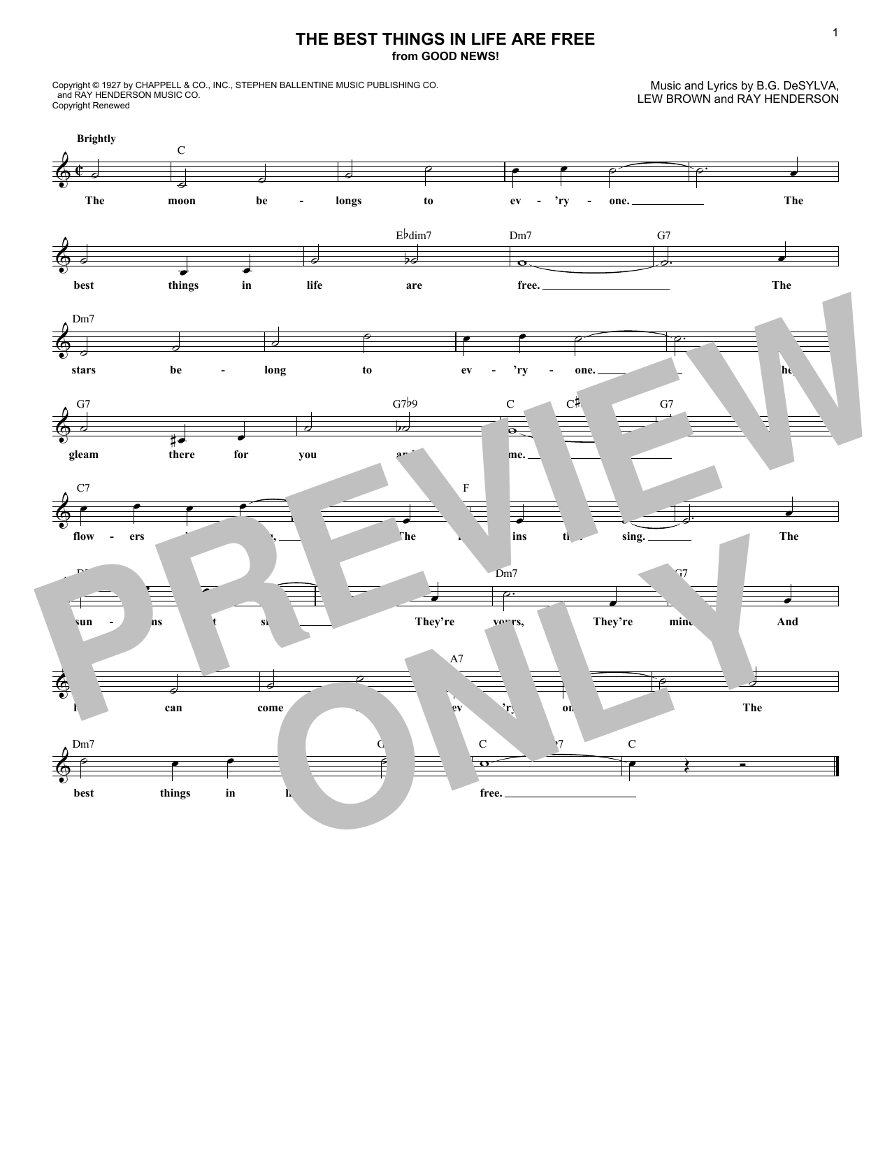 Ray Henderson The Best Things In Life Are Free Sheet Music Notes & Chords for Melody Line, Lyrics & Chords - Download or Print PDF