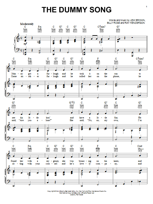 Ray Henderson The Dummy Song Sheet Music Notes & Chords for Piano, Vocal & Guitar (Right-Hand Melody) - Download or Print PDF