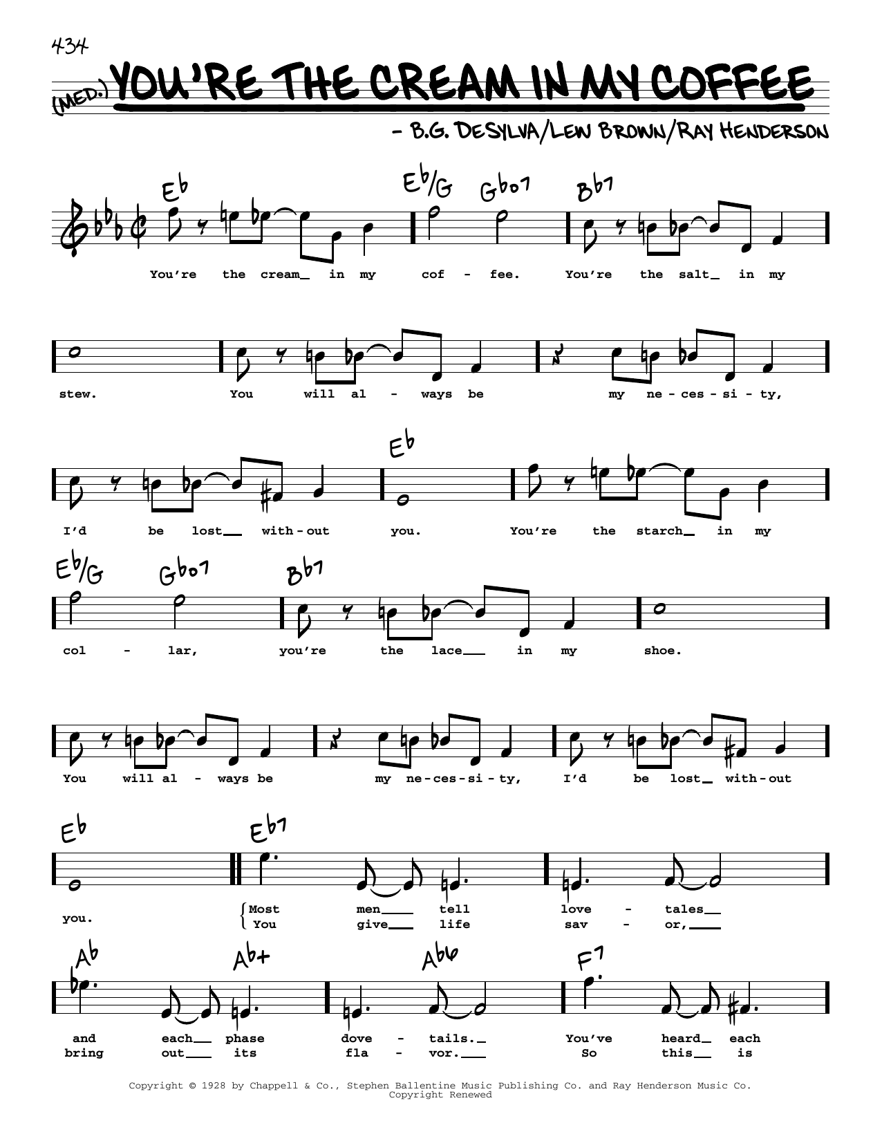 Ray Henderson You're The Cream In My Coffee (High Voice) (from Hold Everything) Sheet Music Notes & Chords for Real Book – Melody, Lyrics & Chords - Download or Print PDF
