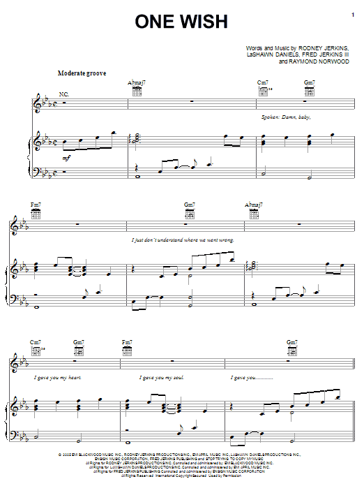 Ray J One Wish Sheet Music Notes & Chords for Piano, Vocal & Guitar (Right-Hand Melody) - Download or Print PDF