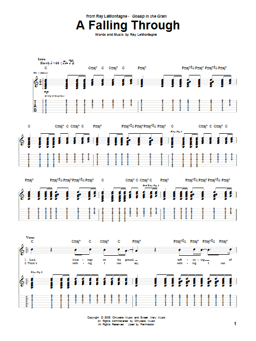 Ray LaMontagne A Falling Through Sheet Music Notes & Chords for Guitar Tab - Download or Print PDF Ray LaMontagne A Falling Through Sheet Music Notes & Chords for Guitar Tab - Download or Print PDF