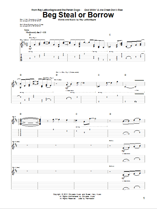 Ray LaMontagne and The Pariah Dogs Beg Steal Or Borrow Sheet Music Notes & Chords for Guitar Tab - Download or Print PDF Ray LaMontagne and The Pariah Dogs Beg Steal Or Borrow Sheet Music Notes & Chords for Guitar Tab - Download or Print PDF