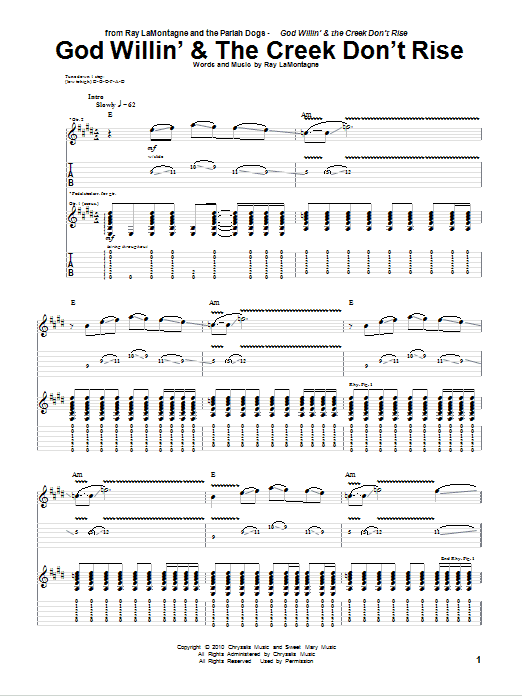 Ray LaMontagne and The Pariah Dogs God Willin' & The Creek Don't Rise Sheet Music Notes & Chords for Guitar Tab - Download or Print PDF