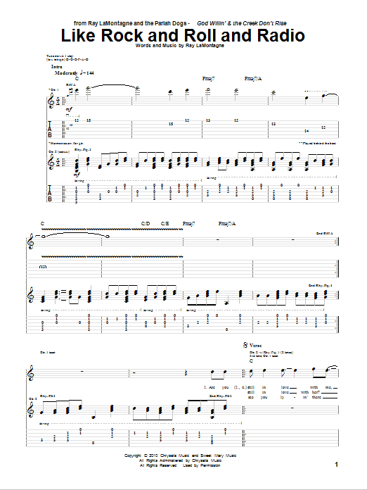 Ray LaMontagne and The Pariah Dogs Like Rock And Roll And Radio Sheet Music Notes & Chords for Guitar Tab - Download or Print PDF