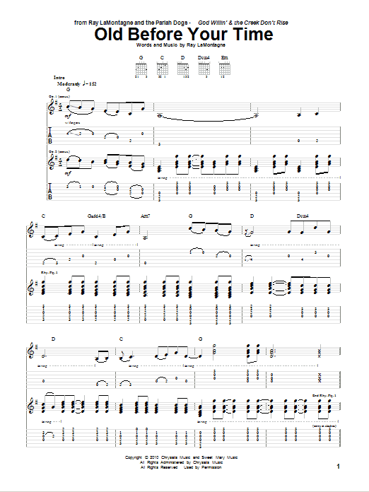 Ray LaMontagne and The Pariah Dogs Old Before Your Time Sheet Music Notes & Chords for Guitar Tab - Download or Print PDF