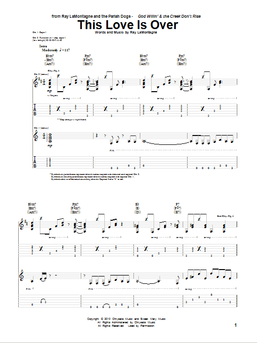 Ray LaMontagne and The Pariah Dogs This Love Is Over Sheet Music Notes & Chords for Guitar Tab - Download or Print PDF