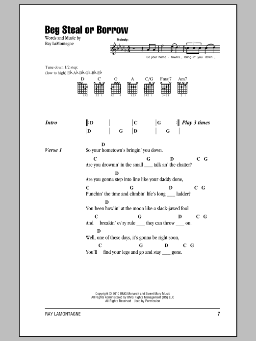 Ray LaMontagne Beg Steal Or Borrow Sheet Music Notes & Chords for Lyrics & Chords - Download or Print PDF Ray LaMontagne Beg Steal Or Borrow Sheet Music Notes & Chords for Lyrics & Chords - Download or Print PDF
