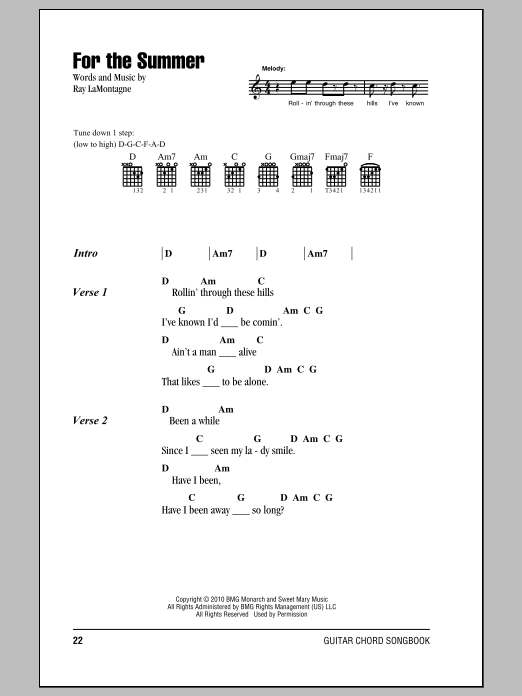 Ray LaMontagne For The Summer Sheet Music Notes & Chords for Lyrics & Chords - Download or Print PDF Ray LaMontagne For The Summer Sheet Music Notes & Chords for Lyrics & Chords - Download or Print PDF