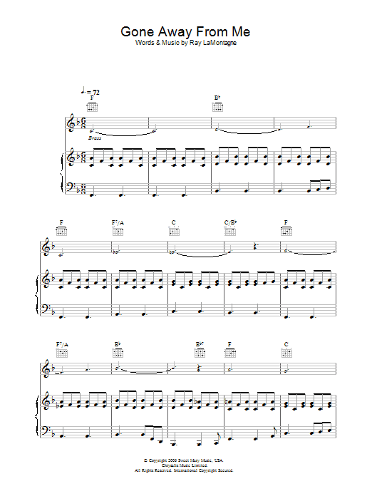 Ray LaMontagne Gone Away From Me Sheet Music Notes & Chords for Piano, Vocal & Guitar - Download or Print PDF