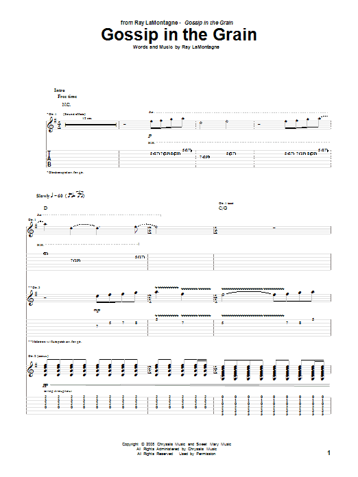 Ray LaMontagne Gossip In The Grain Sheet Music Notes & Chords for Lyrics & Chords - Download or Print PDF