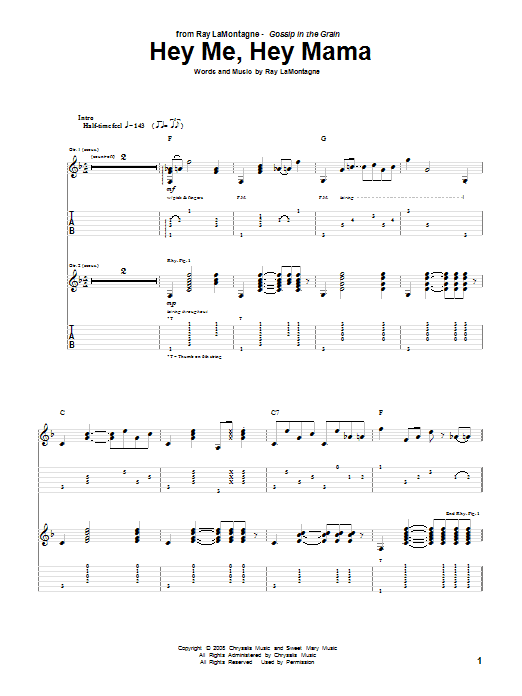 Ray LaMontagne Hey Me, Hey Mama Sheet Music Notes & Chords for Guitar Tab - Download or Print PDF