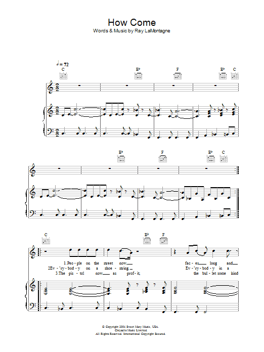Ray LaMontagne How Come Sheet Music Notes & Chords for Lyrics & Chords - Download or Print PDF Ray LaMontagne How Come Sheet Music Notes & Chords for Lyrics & Chords - Download or Print PDF